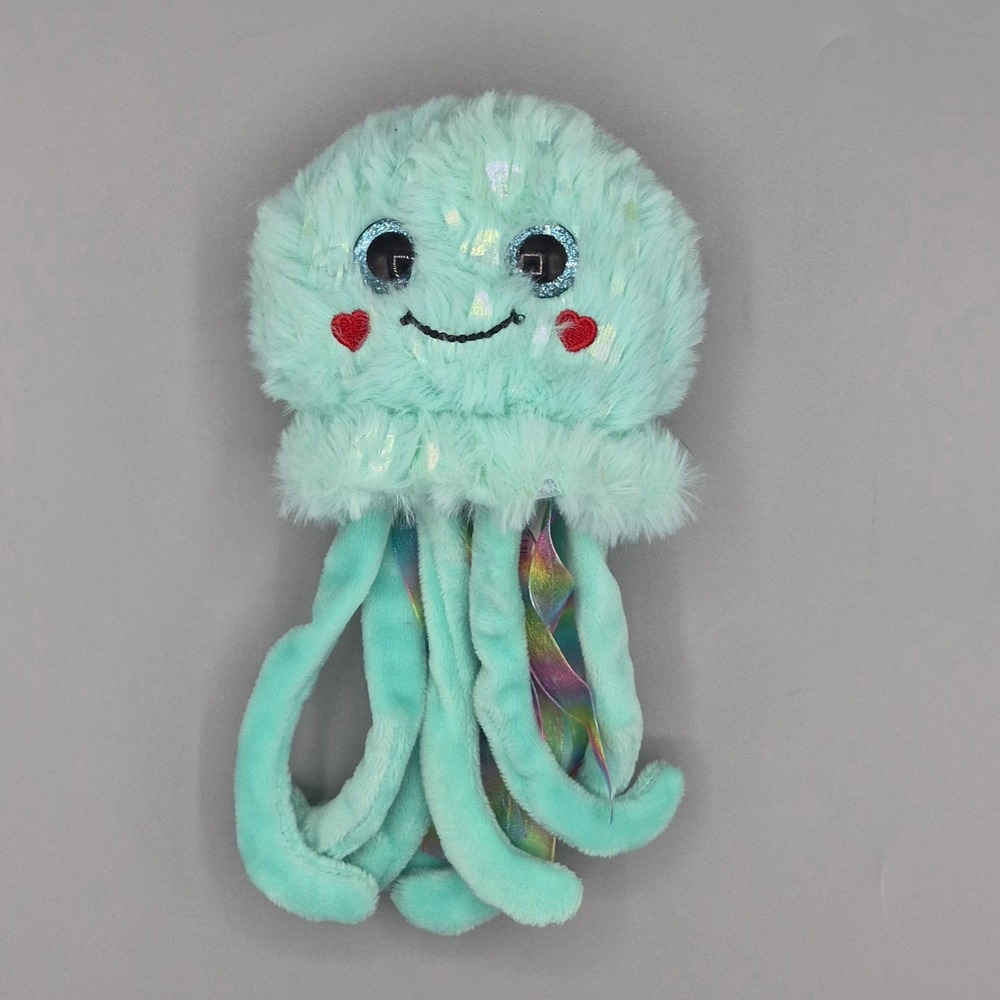 Walmart Mint Green Jellyfish Plush Glitter Eyes Rainbow Ribbon Sea Life 32852